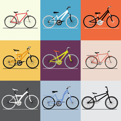 Obraz premium Vector bicycles set. Travel and and sport theme