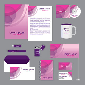 Violet and pink corporate identity vector design set
