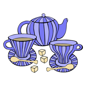 Cute tea set. Vector image.