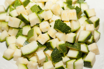 Closeup of chopped zucchini with selective focus