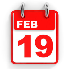 Calendar on white background. 19 February.