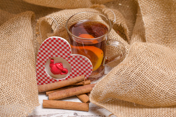 Cup of tea on wooden rustic background