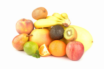 Assortment of exotic fruits isolated on white