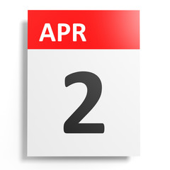 Calendar on white background. 2 April.