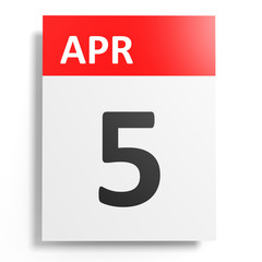 Calendar on white background. 5 April.