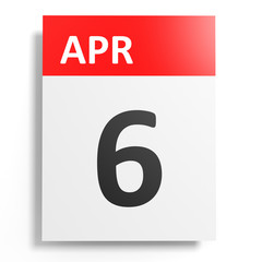 Calendar on white background. 6 April.
