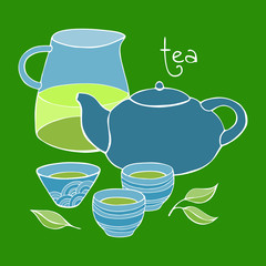 Cute tea set. Vector image.