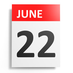 Calendar on white background. 22 June.