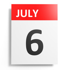 Calendar on white background. 6 July.