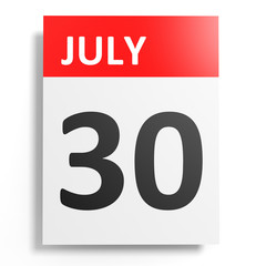 Calendar on white background. 30 July.