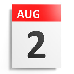 Calendar on white background. 2 August.