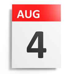 Calendar on white background. 4 August.