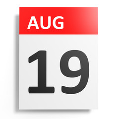 Calendar on white background. 19 August.