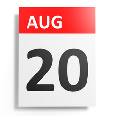 Calendar on white background. 20 August.