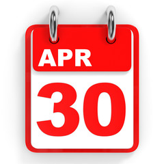 Calendar on white background. 30 April.