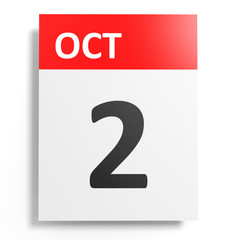 Calendar on white background. 2 October.