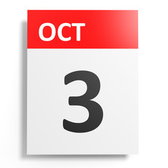Calendar on white background. 3 October.