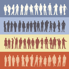 collection of 60 different standing people silhouettes