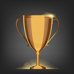 Winner gold cup with red ribbon, a transparent background, eps 10