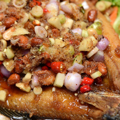 Fried fish with Thai herb, Thailand