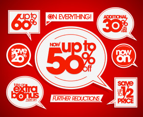 Set of the sale coupons, banners, signs or tags, speech bubbles forms and ribbons.