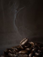 coffee beans with smoke