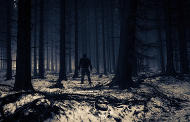 Mann allein im Wald - obrazy, fototapety, plakaty