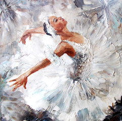 oil painting, girl ballerina. drawn cute ballerina dancing  - obrazy, fototapety, plakaty