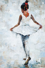 obraz olejny, dziewczynka baleriny. rysowane ładny taniec baleriny - 100958567