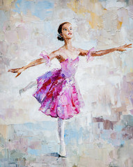 oil painting, girl ballerina. drawn cute ballerina dancing - obrazy, fototapety, plakaty