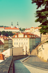 Fototapeta na wymiar Quarters and streets on Prague's Mala Strana (Lesser Town of Prague). Historic district of the city