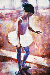 oil painting, girl ballerina. drawn cute ballerina dancing © pavlogatilov