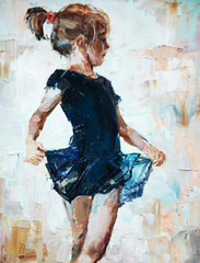 obraz olejny, dziewczynka baleriny. rysowane ładny taniec baleriny - 100958597