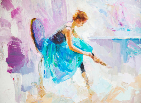 Fototapeta oil painting, girl ballerina. drawn cute ballerina 