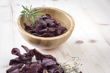 Crispy beetroot chips with rosemary herb