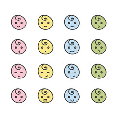 Set of colorful hand drawn doodle smiles isolated on white background.
Different facial expressions.
