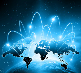World map on a technological background. Best Internet Concept of global business. Elements of this image furnished by NASA