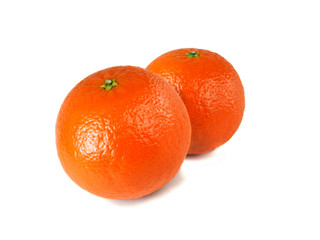 Two studio isolated mandarins on white background