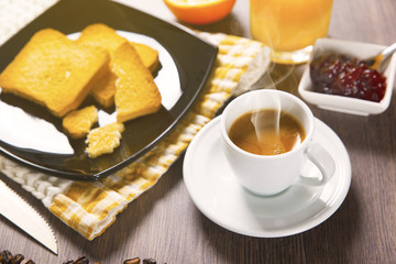 before breackfat with coffee and orange juice