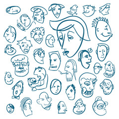 vector set of hand drawn doodle character heads