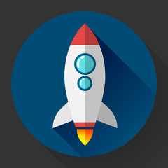 Flat rocket icon. Startup concept. Project development