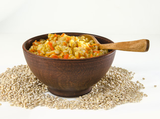 pearl porridge in ceramic bow