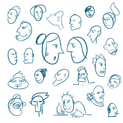 vector set of hand drawn doodle character heads