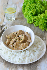 Meat in Creamy Sauce with Rice 