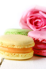 macaroon retro rose selective soft focus background French dessert