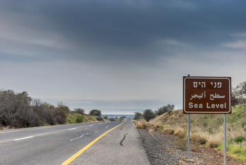 Road sign - Sea Level - in vicinity of the Tiberias lake, Israel