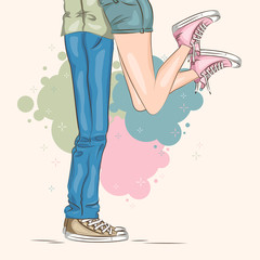 Naklejki  Kissing couple. Hand drawing illustration