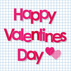 Valentine's Day postcard pink Letters with Hearts on a checkered paper background.