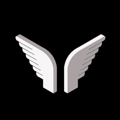 isometric white angel wings icon, vector illustration, freedom concept
