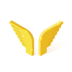 isometric golden angel wings icon, vector illustration concept